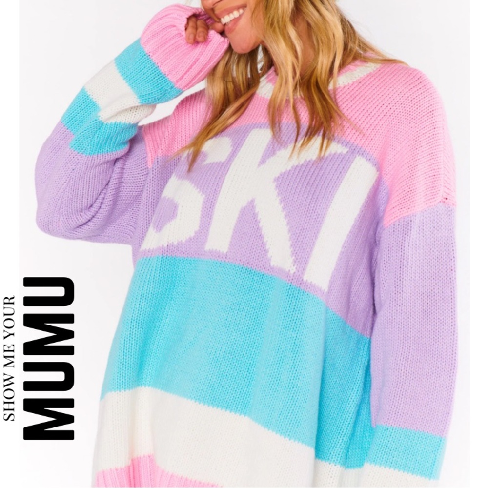 Show Me Your Mumu oversized Pastel Block 'SKI' Sweater NEW Size S